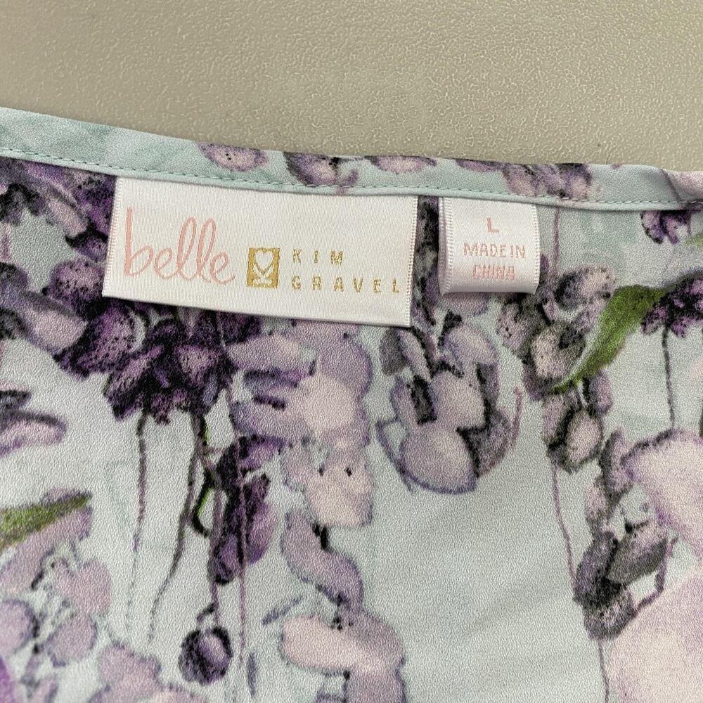 Belle Kim Gravel Top Large Blue Floral Flutter Sleeve Pastel Garden Boho A307916 - Picture 12 of 13